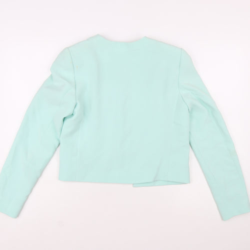 Mango Women Mint Green Cropped Blazer Jacket Size 12 Polyester Blend
