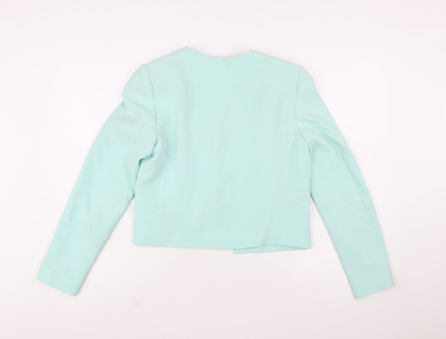 Mango Women Mint Green Cropped Blazer Jacket Size 12 Polyester Blend
