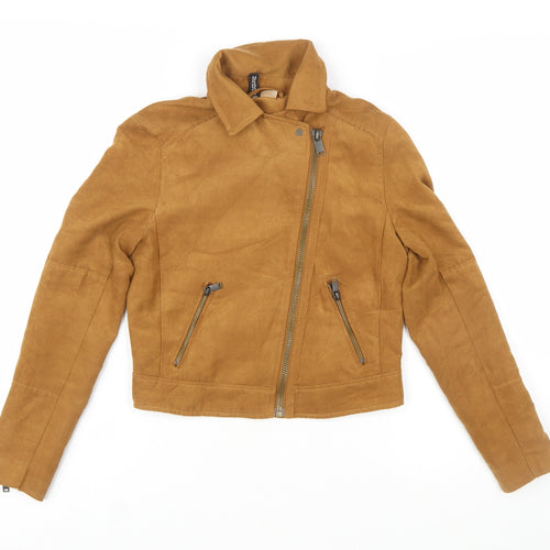 H&M Divided Womens Camel Biker Jacket Size 6 Faux Suede Short Zip Style