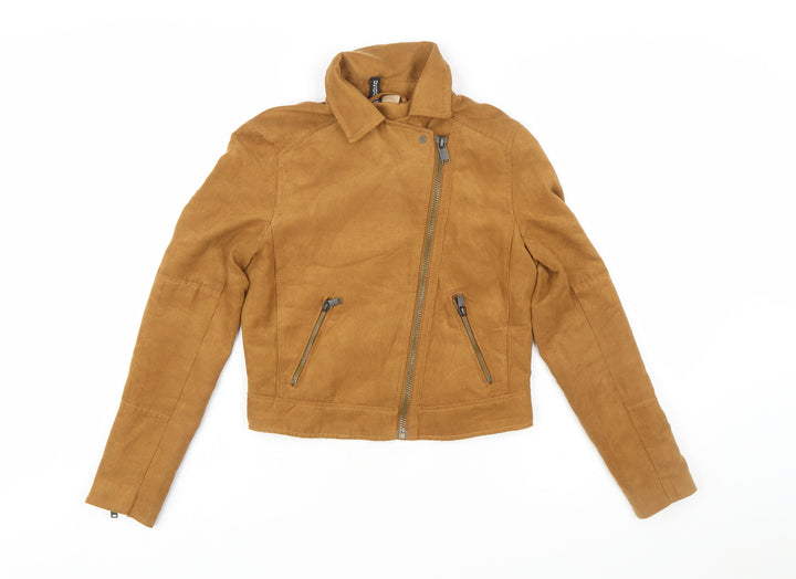 H&M Divided Womens Camel Biker Jacket Size 6 Faux Suede Short Zip Style