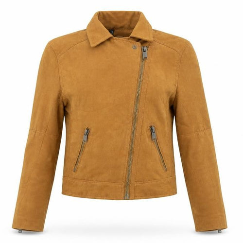 H&M Divided Womens Camel Biker Jacket Size 6 Faux Suede Short Zip Style