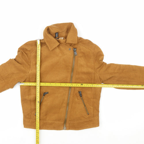 H&M Divided Womens Camel Biker Jacket Size 6 Faux Suede Short Zip Style