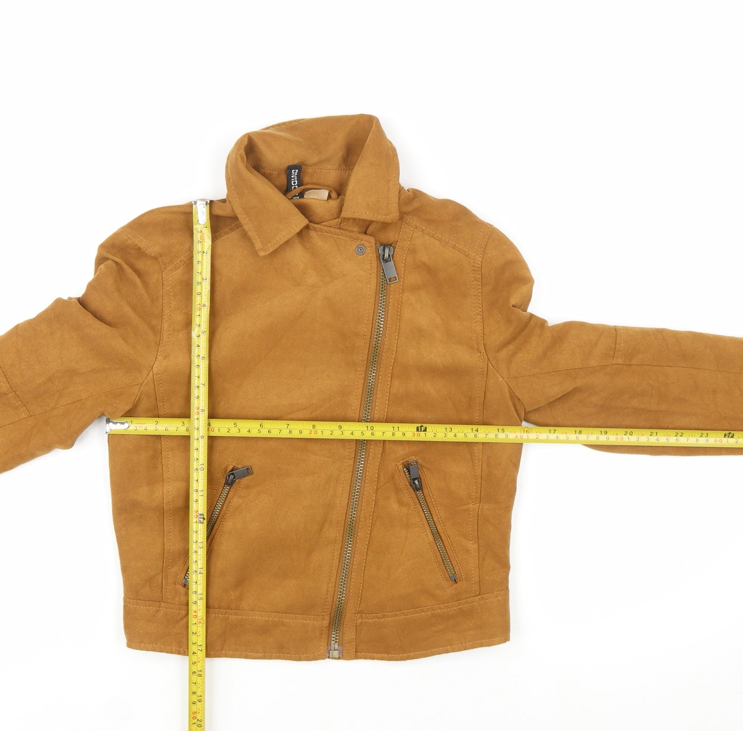 H&M Divided Womens Camel Biker Jacket Size 6 Faux Suede Short Zip Style