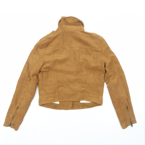 H&M Divided Womens Camel Biker Jacket Size 6 Faux Suede Short Zip Style