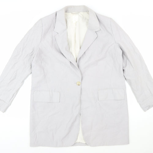 H&M Women’s Grey Linen Blend Single-Breasted Blazer Size 12