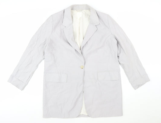 H&M Women’s Grey Linen Blend Single-Breasted Blazer Size 12