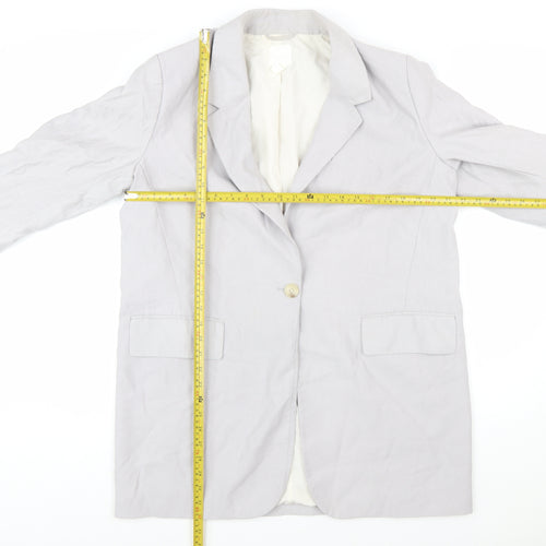H&M Women’s Grey Linen Blend Single-Breasted Blazer Size 12
