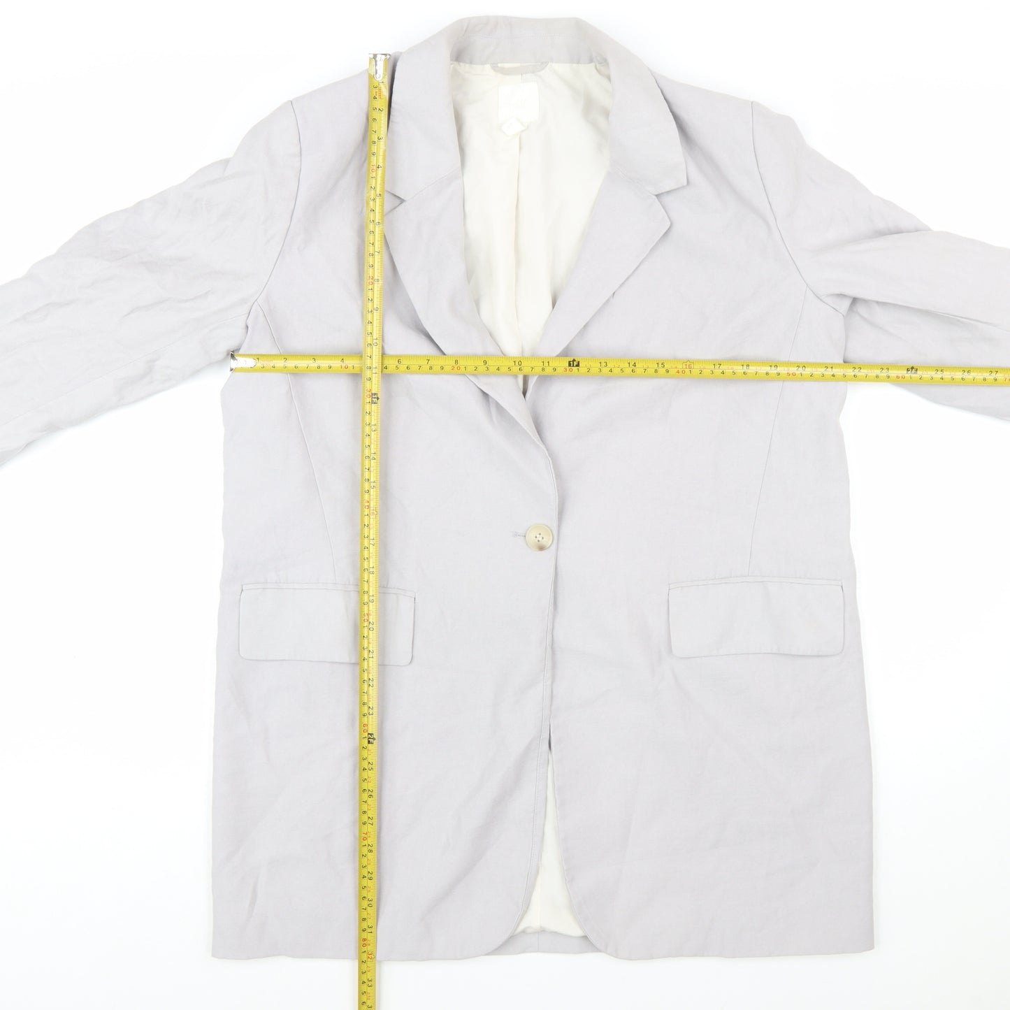 H&M Women’s Grey Linen Blend Single-Breasted Blazer Size 12