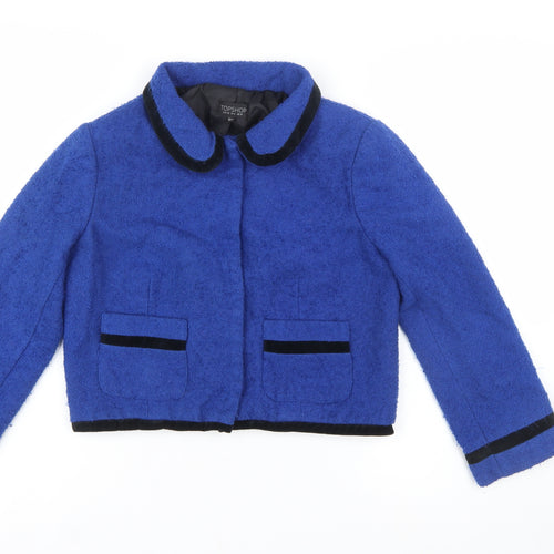 Topshop Women’s Blue Bouclé Cropped Blazer Jacket UK 10