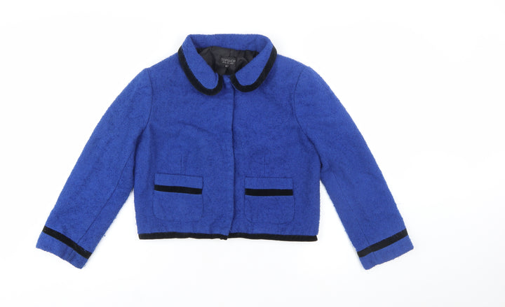 Topshop Women’s Blue Bouclé Cropped Blazer Jacket UK 10