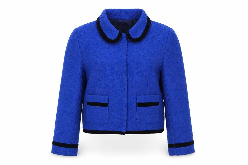 Topshop Women’s Blue Bouclé Cropped Blazer Jacket UK 10