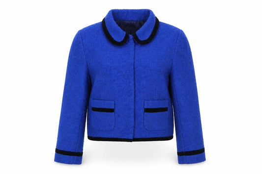 Front view of Topshop Women’s Blue Bouclé Cropped Blazer Jacket UK 10