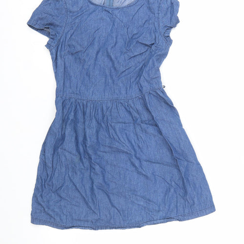 Oasis Women Blue Fit & Flare Chambray Short Dress Size 10