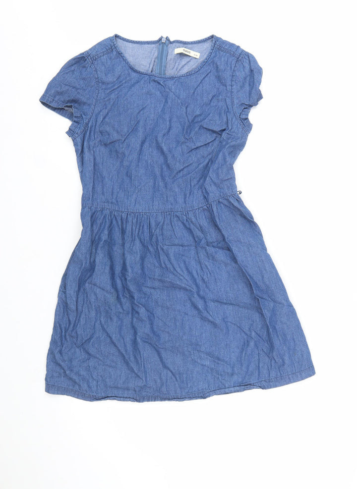 Oasis Women Blue Fit & Flare Chambray Short Dress Size 10