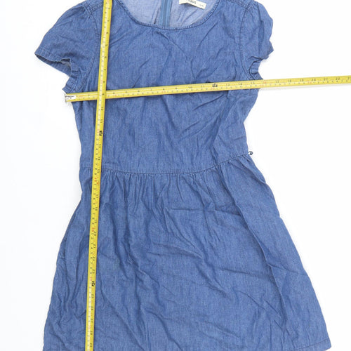 Oasis Women Blue Fit & Flare Chambray Short Dress Size 10