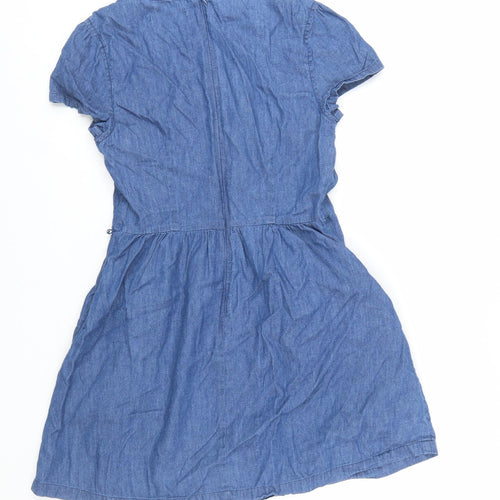 Oasis Women Blue Fit & Flare Chambray Short Dress Size 10