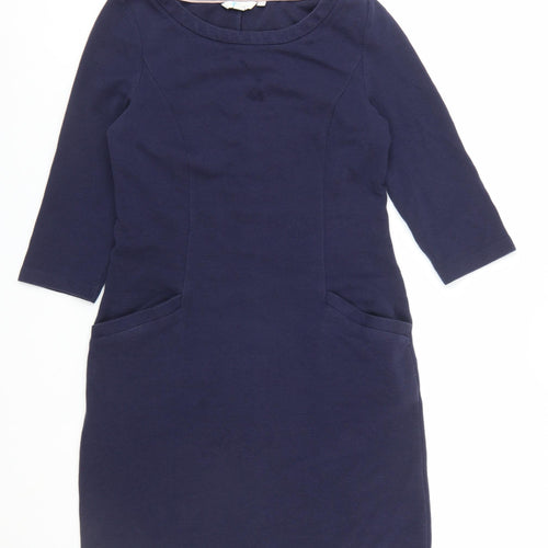 Boden Women’s Blue Shift Dress Size 12 3/4 Sleeve Knee Length Cotton Blend