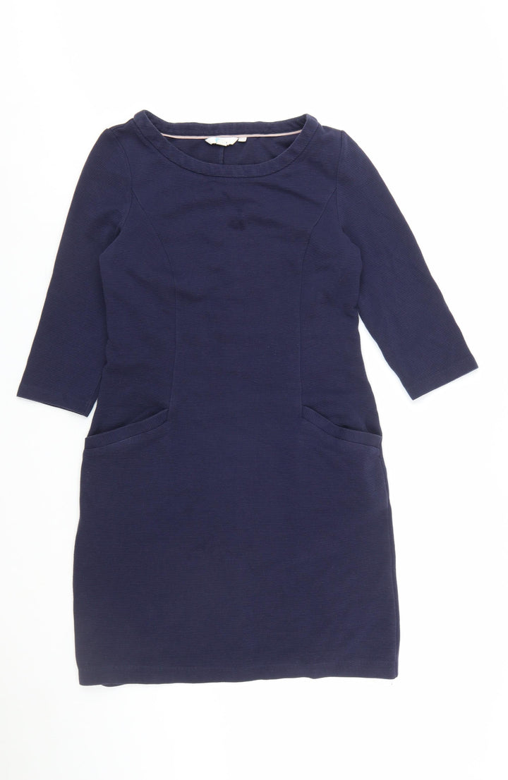 Boden Women’s Blue Shift Dress Size 12 3/4 Sleeve Knee Length Cotton Blend
