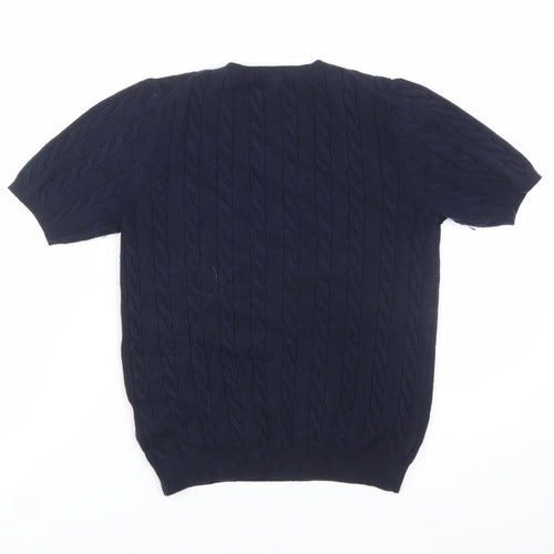 Uniqlo Women's Blue Cable-Knit Short Sleeve Cotton Blend Jumper Size S