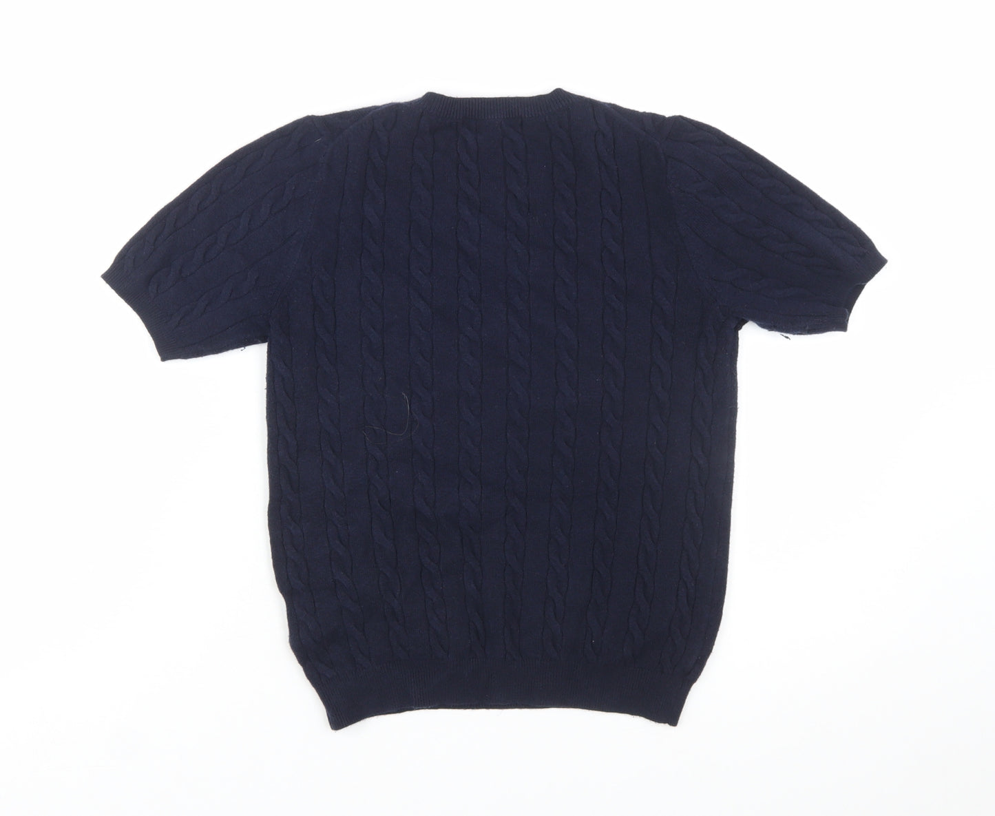 Uniqlo Women's Blue Cable-Knit Short Sleeve Cotton Blend Jumper Size S