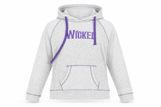 Front view of Wicked Women's Grey Hoodie Medium Pullover Graphic Organic Cotton Blend