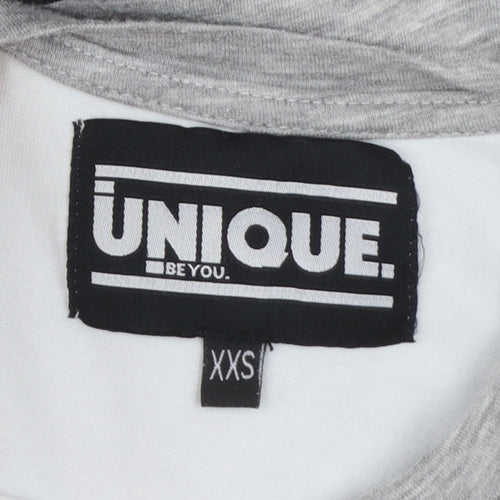 Unique Be You Womens Grey Distressed Short Sleeve T-Shirt 2XS