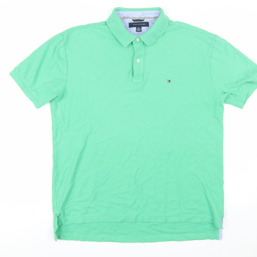 Tommy Hilfiger Men's Green Cotton Polo Shirt Size L Regular Fit