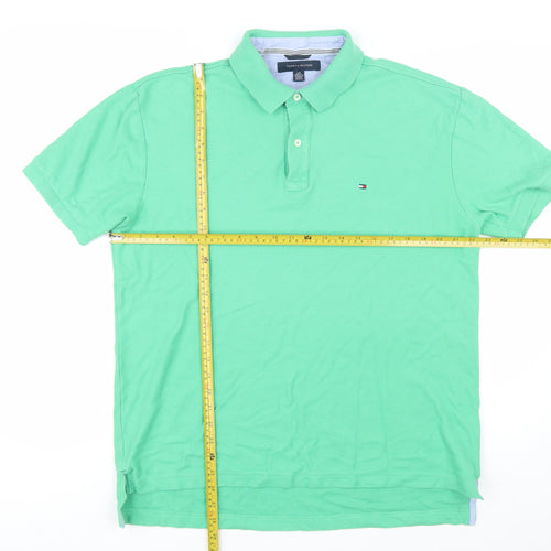 Tommy Hilfiger Men's Green Cotton Polo Shirt Size L Regular Fit