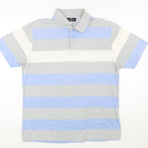 Marks & Spencer Blue Harbour Men's Blue Striped Cotton Polo Shirt M