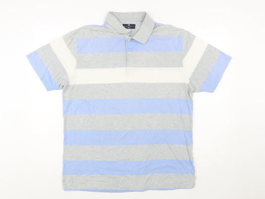 Marks & Spencer Blue Harbour Men's Blue Striped Cotton Polo Shirt M