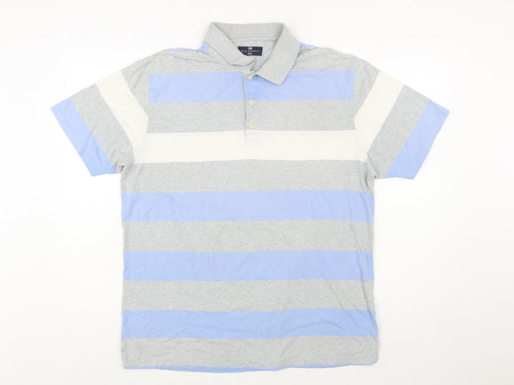 Marks & Spencer Blue Harbour Men's Blue Striped Cotton Polo Shirt M