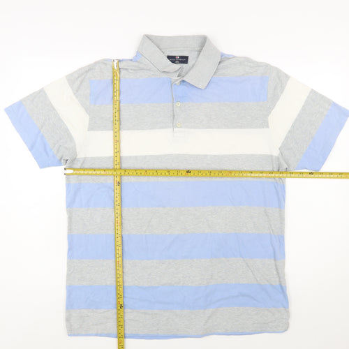Marks & Spencer Blue Harbour Men's Blue Striped Cotton Polo Shirt M