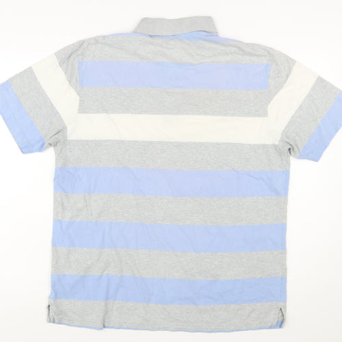 Marks & Spencer Blue Harbour Men's Blue Striped Cotton Polo Shirt M