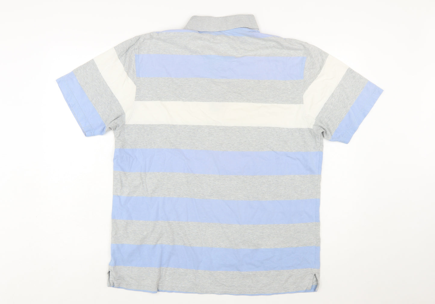 Marks & Spencer Blue Harbour Men's Blue Striped Cotton Polo Shirt M