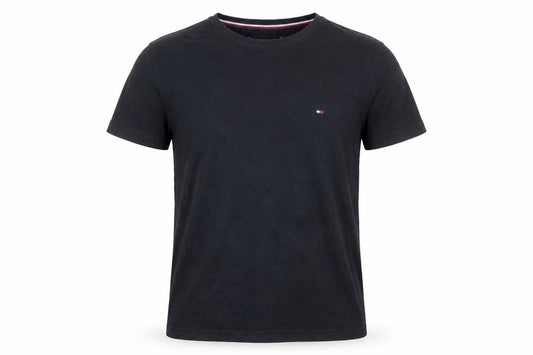 Front view of Tommy Hilfiger Men's Black Crew Neck Cotton Stretch T-Shirt M