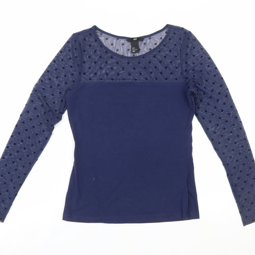 H&M Women's Blue Mesh Polka Dot Long Sleeve Jersey Top Size S