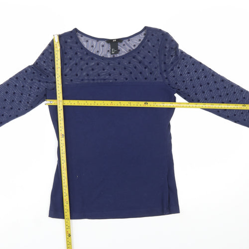 H&M Women's Blue Mesh Polka Dot Long Sleeve Jersey Top Size S