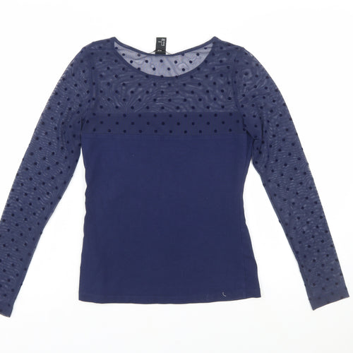 H&M Women's Blue Mesh Polka Dot Long Sleeve Jersey Top Size S