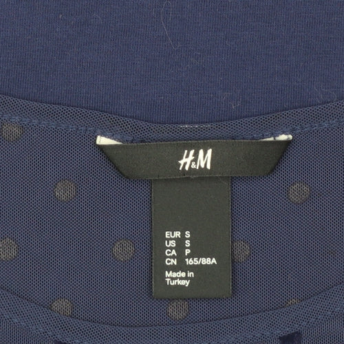 H&M Women's Blue Mesh Polka Dot Long Sleeve Jersey Top Size S