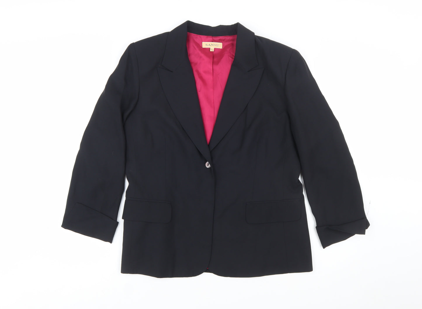 Sansu Women's Black Silk Blend Lined Blazer Jacket Size 16