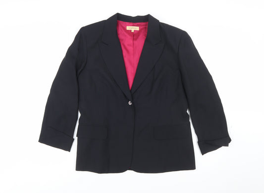 Sansu Women's Black Silk Blend Lined Blazer Jacket Size 16