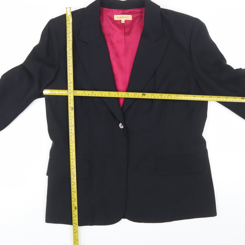 Sansu Women's Black Silk Blend Lined Blazer Jacket Size 16