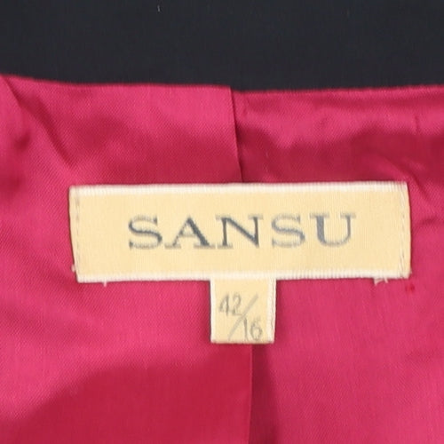 Sansu Women's Black Silk Blend Lined Blazer Jacket Size 16