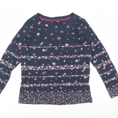 Maine New England Women's Blue Floral Long Sleeve Cotton Top Size 16