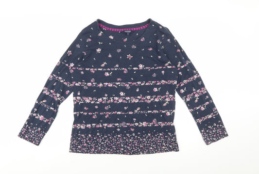 Maine New England Women's Blue Floral Long Sleeve Cotton Top Size 16