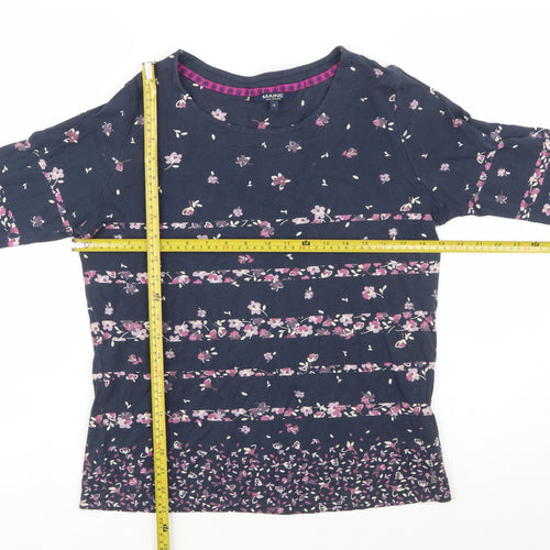 Maine New England Women's Blue Floral Long Sleeve Cotton Top Size 16