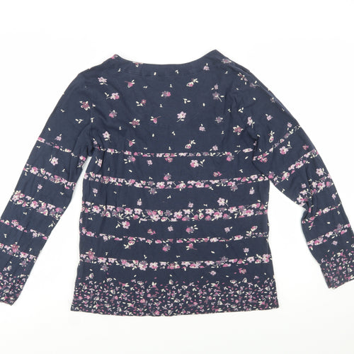 Maine New England Women's Blue Floral Long Sleeve Cotton Top Size 16