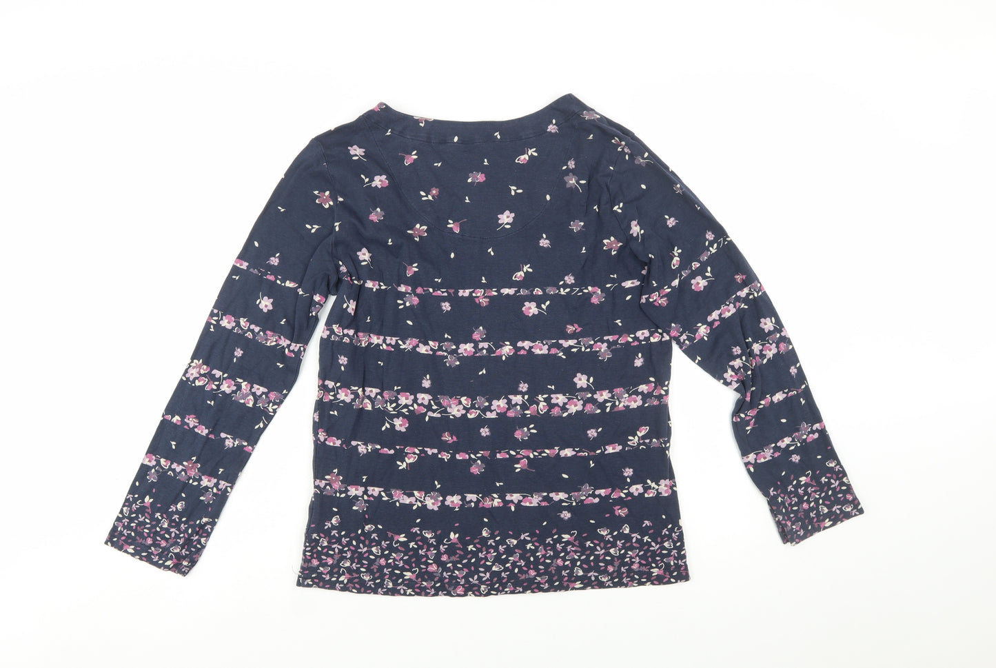 Maine New England Women's Blue Floral Long Sleeve Cotton Top Size 16