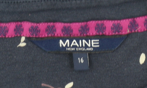 Maine New England Women's Blue Floral Long Sleeve Cotton Top Size 16