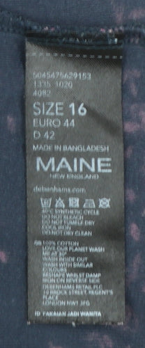 Maine New England Women's Blue Floral Long Sleeve Cotton Top Size 16